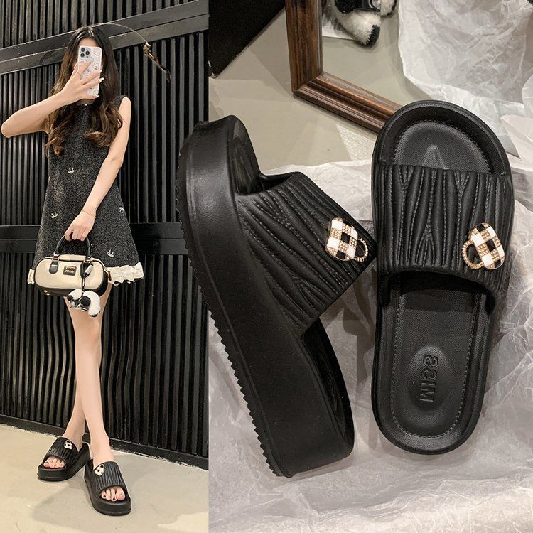 Indoor home bathroom non-slip one-pedal shit feeling sandals fashionable thick-soled slippers women's 2025 summer new