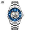 Men's Automatic Mechanical Watch, 44mm Skeleton Hollow Dial Luminous Hands 30M Waterproof Stainless Steel Business Wrist Watch