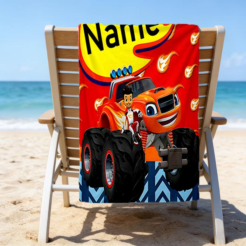 1pc Blaze and the Monster Machines2 Beach Towel with Custom Name, Beach/Swimming/Bath/Picnic/Camping Towel, Suitable for Seaside Beaches
