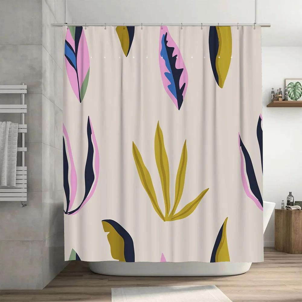 Vibrant Leaves Shower Curtain Fashion Bathroom Decor with Pink Blue Floral Design for Kitchen or Bathtub Covering Modern