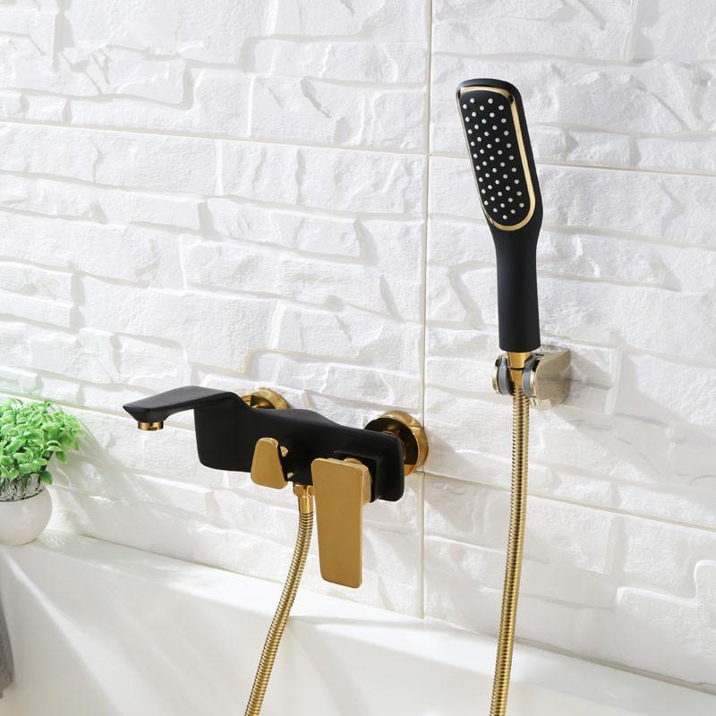 Tuqiu Bathtub Shower Set Wall Mounted Gold and White Bathtub Faucet, Bathroom Cold and Hot Bath and Shower Mixer Taps Brass