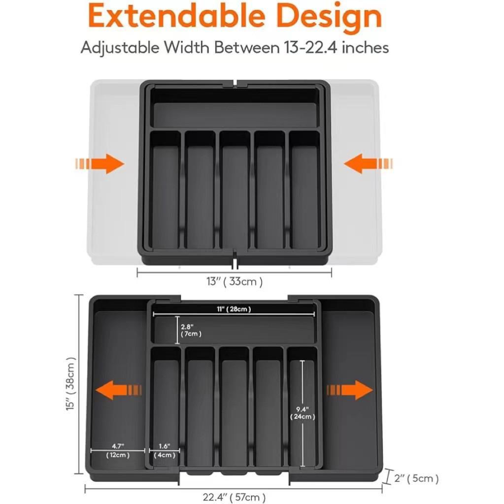 Expandable Kitchen Utensil Organizer Tray, Multi-Compartment for Knives, Forks, Spoons, Large Capacity Drawer Divider Box