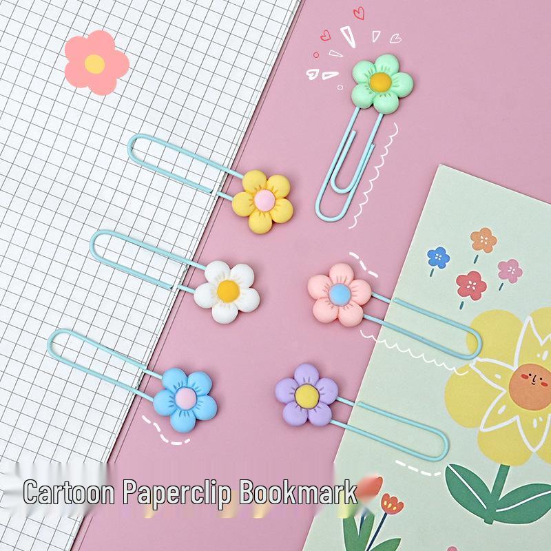 Anime-Style PVC Flower Paper Clip Bookmark - Cute Office Stationery
