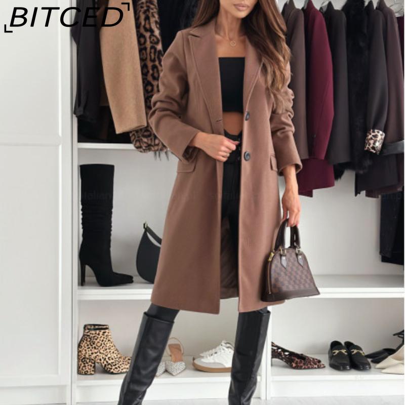 BITCED Dame Vintage Casual rutenettprint Høst Vinter Langermet POLO Hals Jakker & Kåper