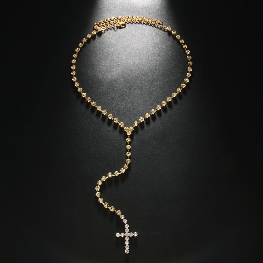 Rhinestones Cross Pendant Necklace Shiny Clavicle Chain  Jewelry Accessories