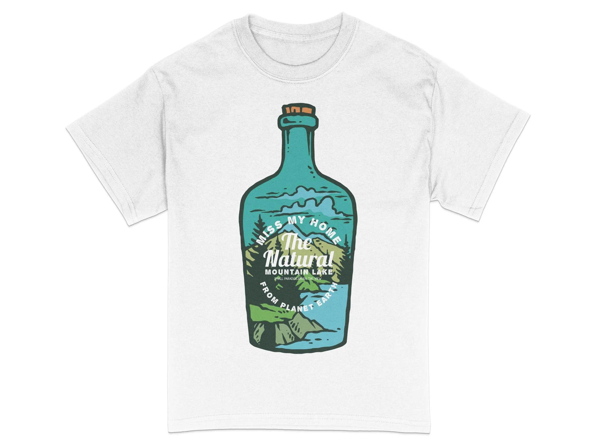 Nature Inspired Graphic Tee Mountain Lake Scenery T-Shirt Miss My Home Shirt Men Clothing Comfortable S