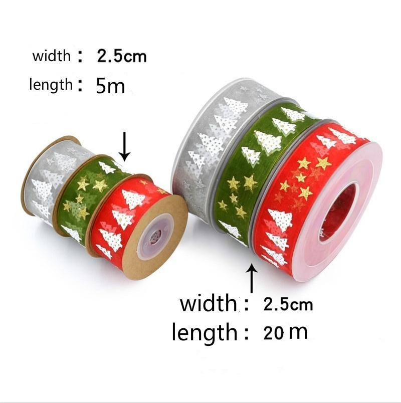 Christmas Ribbon Christmas Tree Decoration Gift Package Decor 5m/20m Christmas Tree and Star Printing