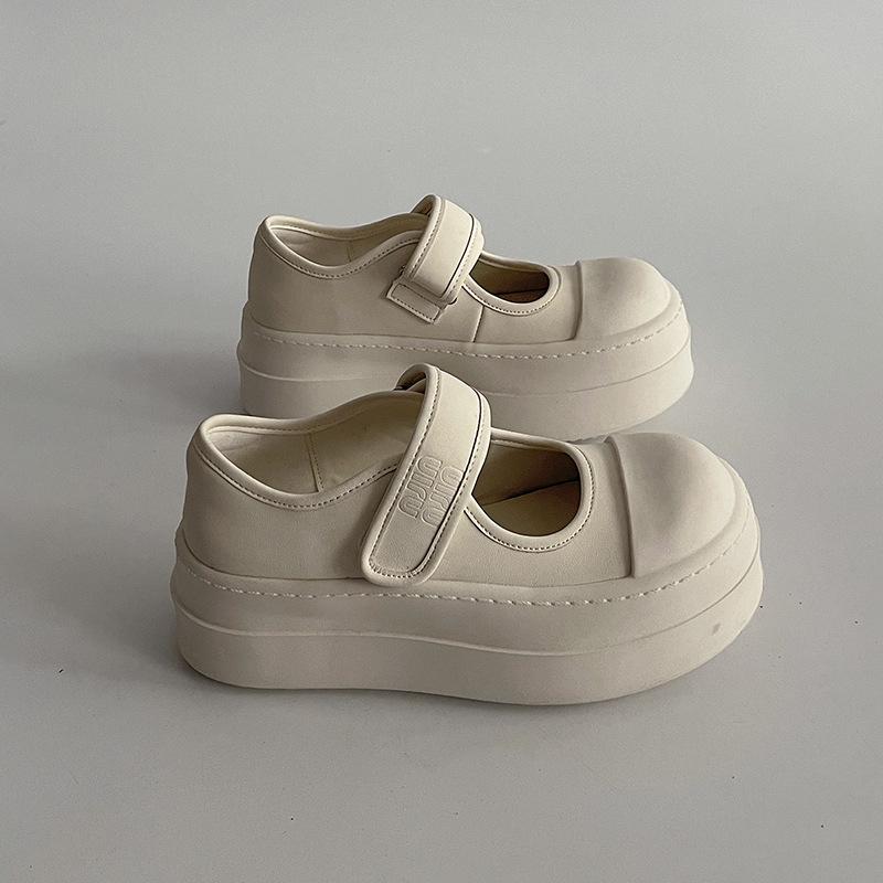 

Туфли Мэри Джейн на толстой подошве на липучке Женские Весенние Новые Модные Универсальные Туфли-маффины Обувь С мелким вырезом Одинарные туфли Тренд 40 белый