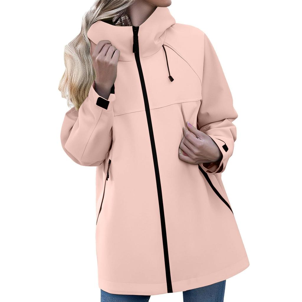 Women's Solid Color Long Sleeved Hooded Outdoor Suit Windproof And Waterproof Thin Jacket