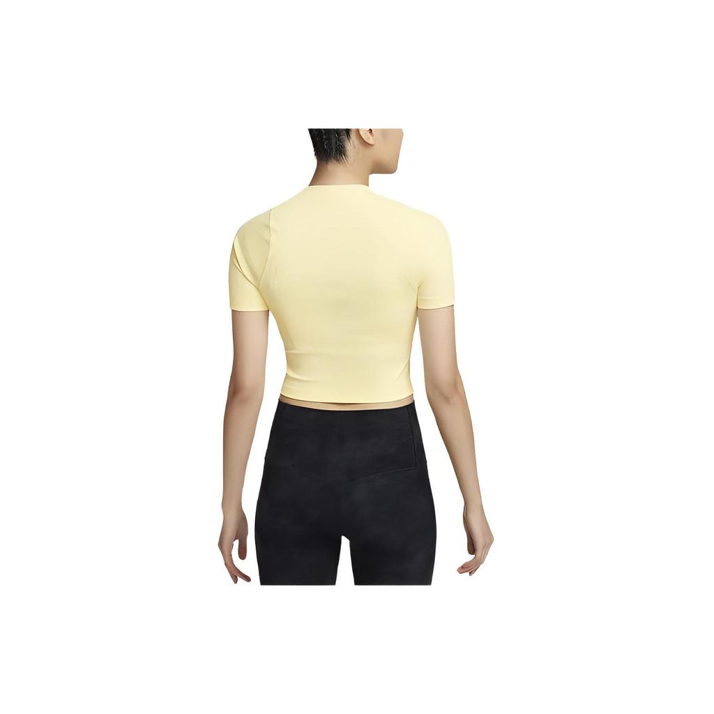 Nike Zenvy Solid Logo Quick-Dry Ribbed Short Sleeve T-Shirt Women Tops Soft-Yellow FN7468-722