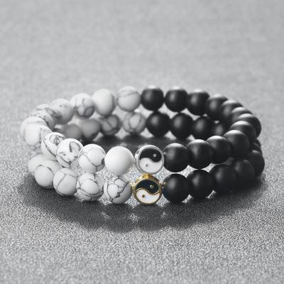 Yin-Yang Tai Chi Frosted Turquoise Beaded Bracelet