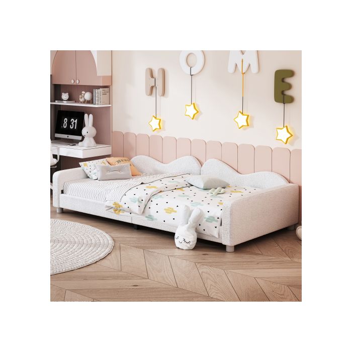 Lit enfant - MUVOE - 90x200 cm - Tissu Teddy - Cadre souple - Multifonctionnel