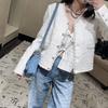 Temperamental Socialite Off-White Tweed V-Neck Pearl Trim Button Jacket, 2025 Spring Collection for Women