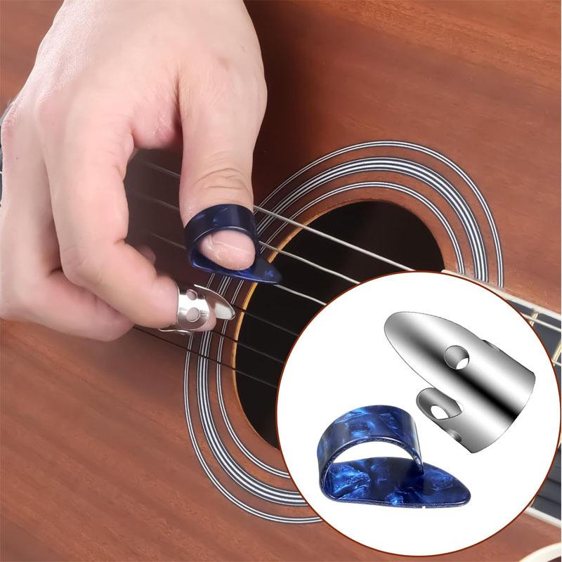 6-Piece Banjo Plectrum Set Stainless Steel Guitar Plectrum Plastic Guitar Thumb Plectrum Adjustable Guitar Plectrum