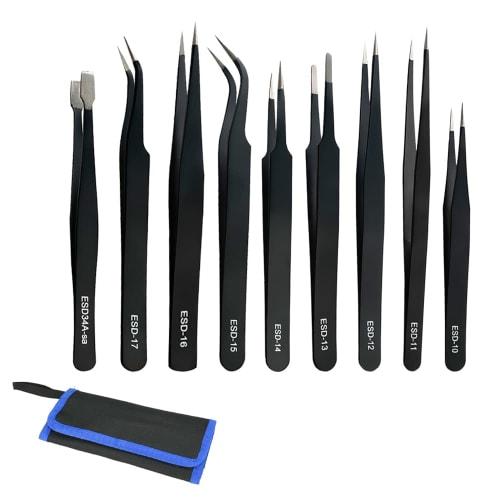 Rakuchin Seikatsu Net Ultra-Fine Tweezers, 9-Piece Set with Storage Bag, Perfect for Precision Work, Watch Repair, and Plastic Model Building, Easy Gr