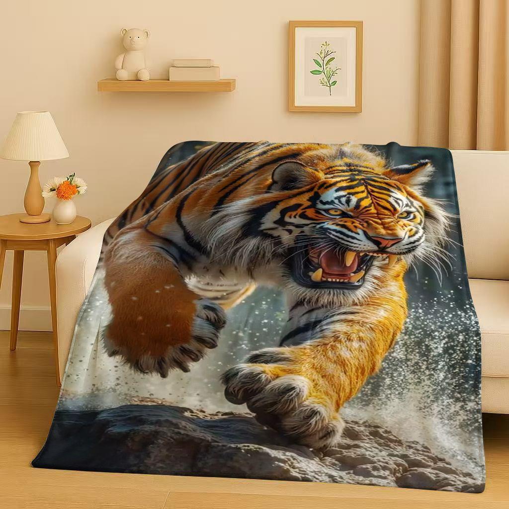 26 Style Tiger Lion Beast Art Cartoon Flannel Blanket,Ultra Soft Warm Plush Throw for Home Bedroom Bed Sofa Cover Office Travel
