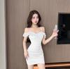 Sexy ruffle edge off-the-shoulder splicing tight-fitting hip-wrapped suspender dress spa technician overalls women
