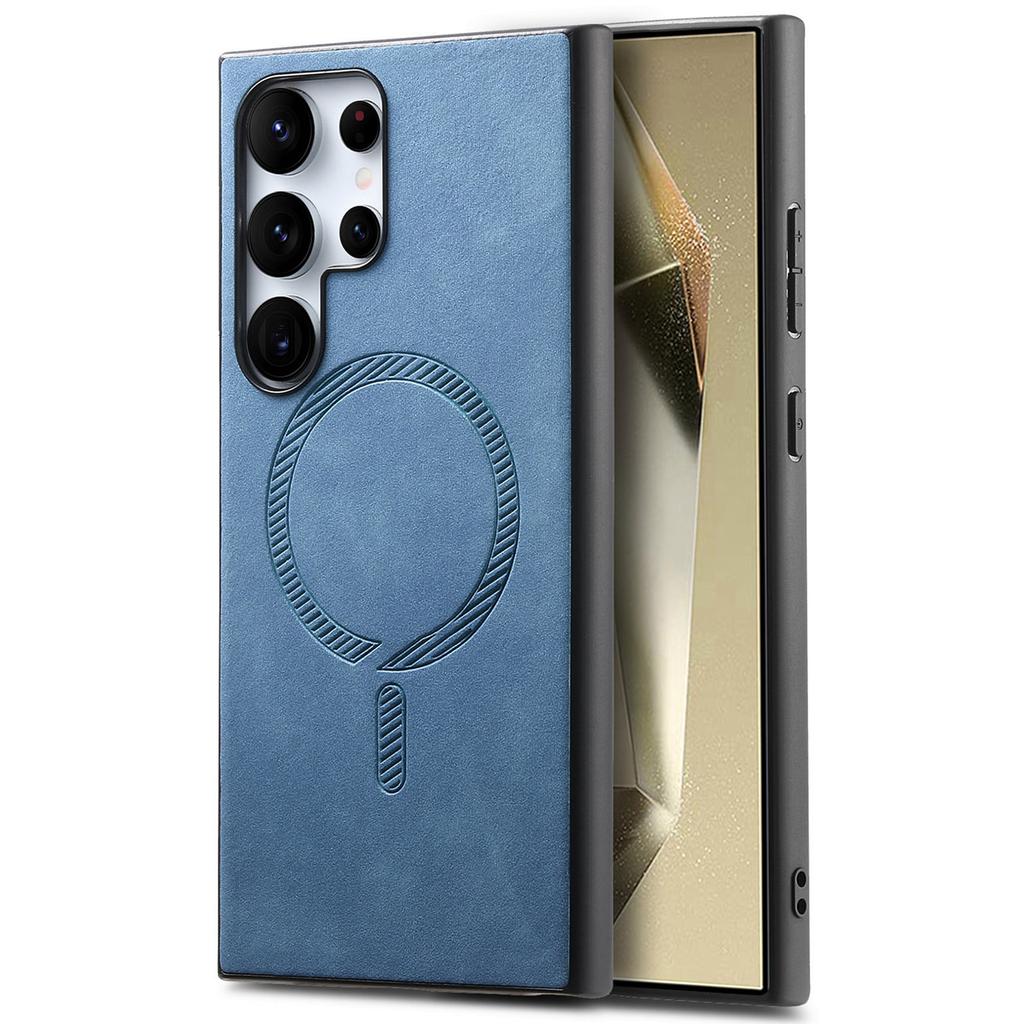 For Samsung Galaxy S24 Ultra Leather Back Case Compatible with MagSafe Skin-Touch Phone Cover