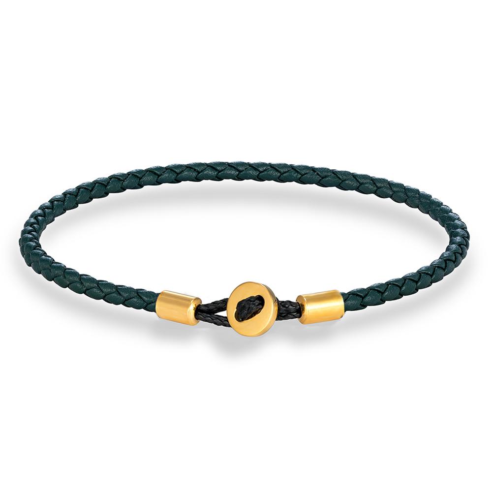 Gold Stainless Steel Button Braided Leather Bracelet For Men Women Couple Jewelry Gifts