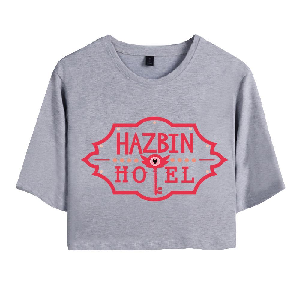 

Hazbin Hotel Crop Top Women Summer Casual T Shirt Basic Sexy Streetwear Short Sleeve Tops XXL сірий