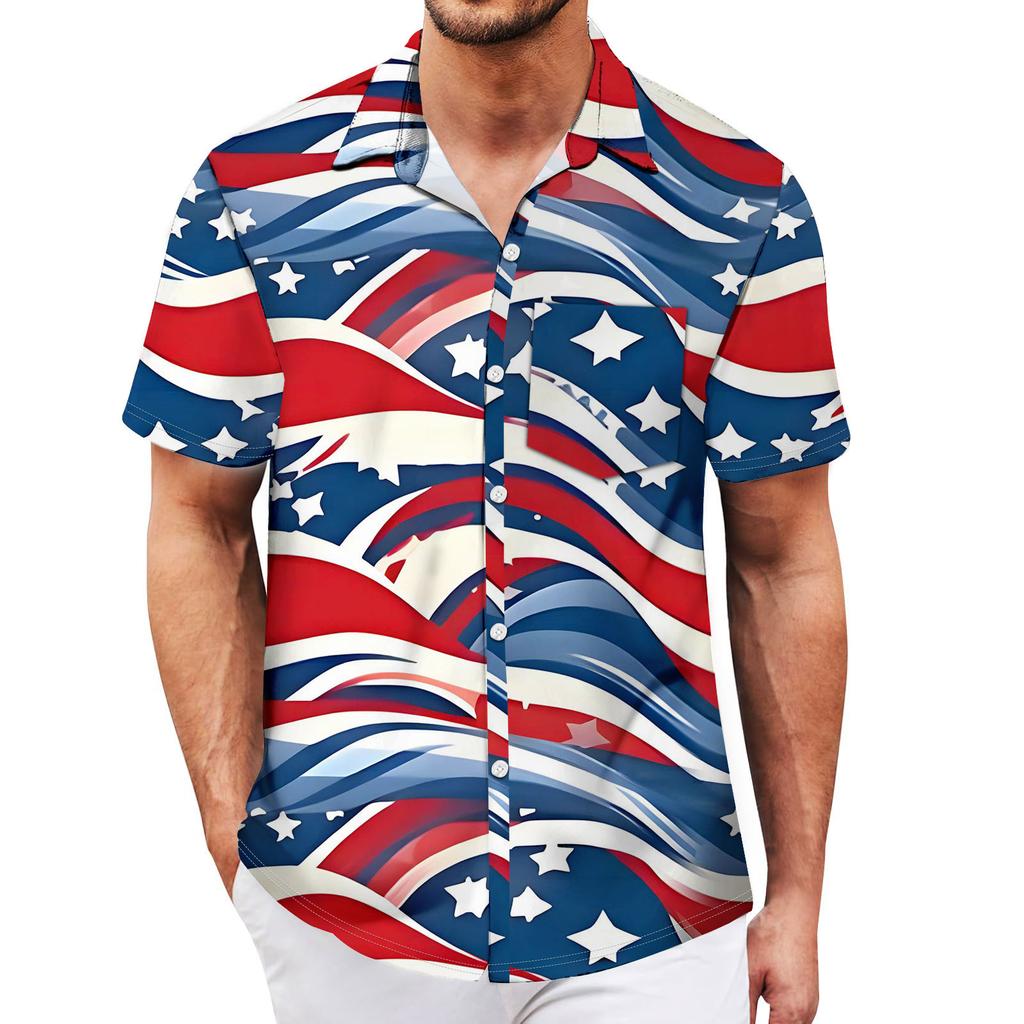 Pánská vintage letní plážová košile s krátkým rukávem na knoflíky na bowling