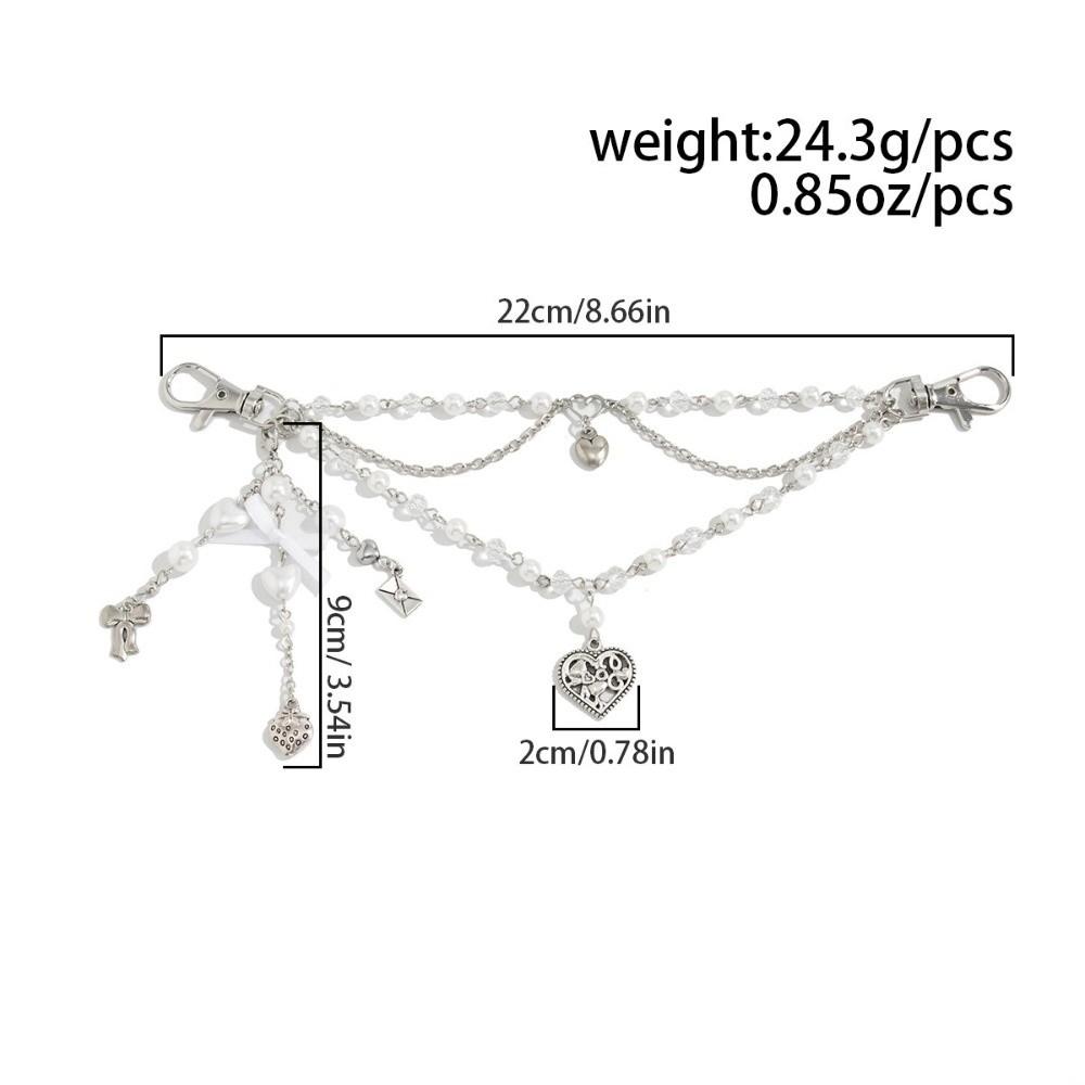 Sweet Acrylic Bag Chain Heart Beaded Keychain Y2K Style Imitation Pearl Accessories  School