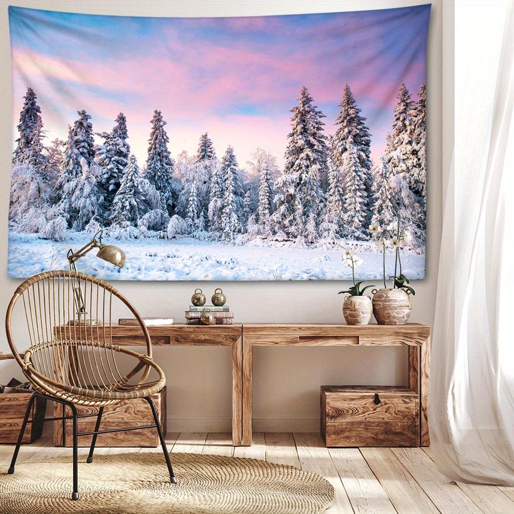 Snowy Pine Tree Tapestry - Versatile Wall Hanging for Bedroom & Living Room Decor, Durable Polyester, Easy Care, Pine Tree, Snow Mountain, Tapestry, R