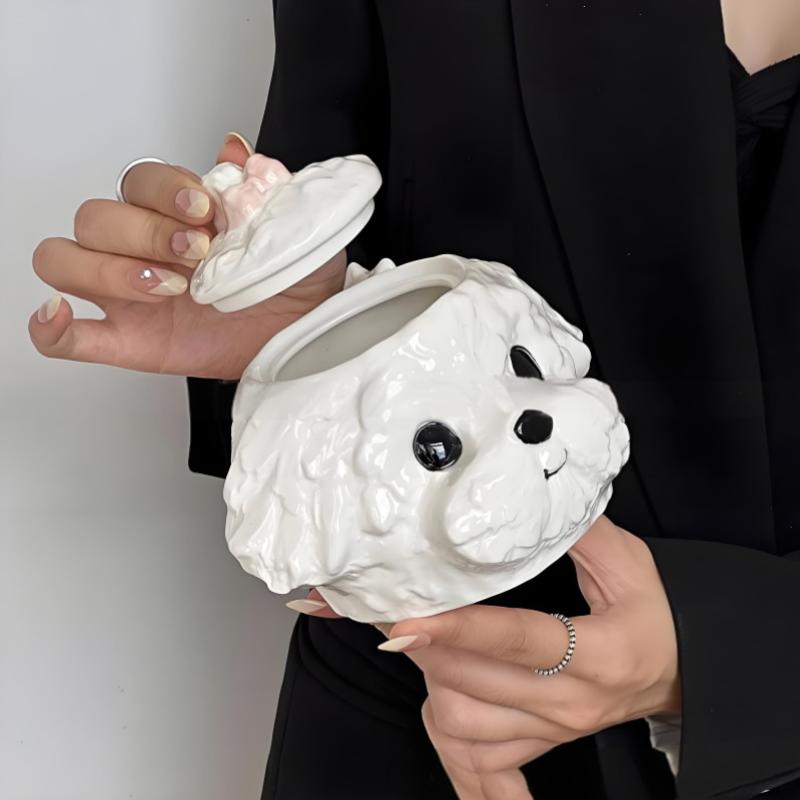 Niedliche Teddy-Hund-förmige Tasse Keramiktasse mit Untertasse Esstisch Kaffeetasse Milchtee-Becher Nachmittagstee-Teetasse Fruchtsaftbehälter