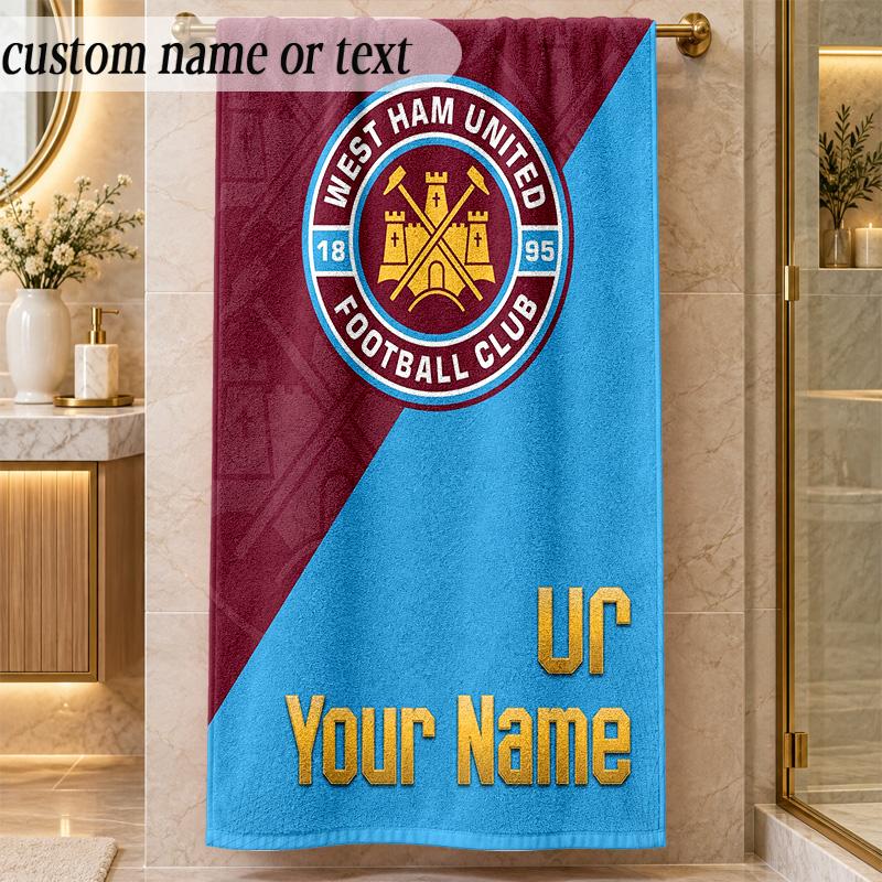 Beach TowelWest Ham United FC Custom Name Text Personalized Soft Towel for Beach Pool Indoor Home Decor Gift