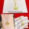 Golden Lucky Cat Fan-shaped Lotus Pendant Necklace for Women