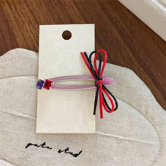 2Pcs Women Hairpins Shiny Rhinestones Patchwork Color Ribbon Bow Stable Grip Hair Clips Versatile Hair Accessories