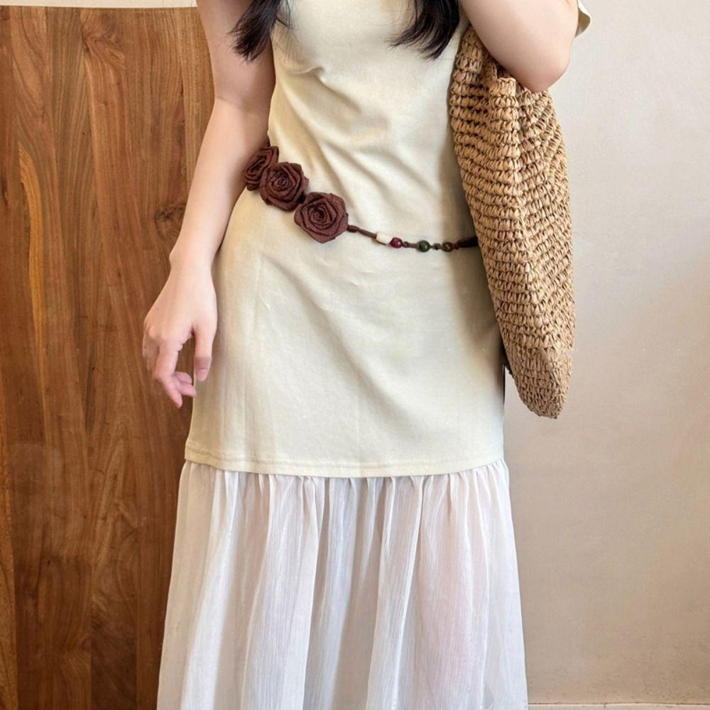 Rose Dress Waist Chain Hair Accessories Ethnic Style Bead Waist Belt  Daily