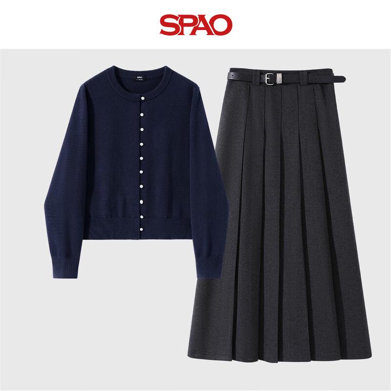 SPAO Korean Style Knit Cardigan and Pleated Skirt Two-Piece Set