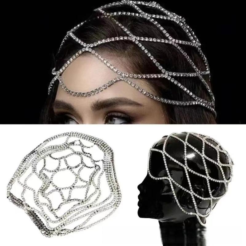 1 Pieza Cadena para la Cabeza de Boda Joyería Malla Hueca Tocado para Mujeres Diadema de Lujo Gorro Sombrero Accesorios para el Cabello