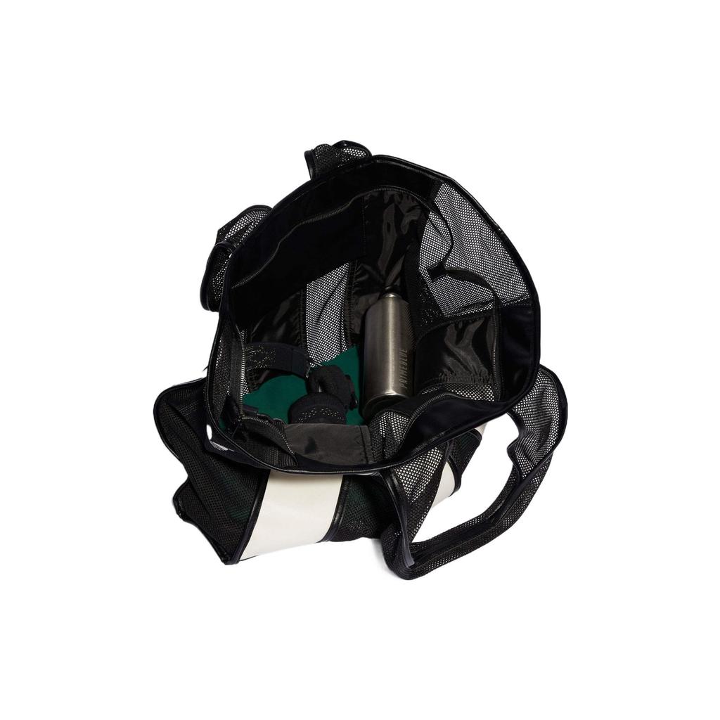Adidas Originals Striped Zipper Closure Polyurethane Tote Bag Unisex Bags Black White IJ5992