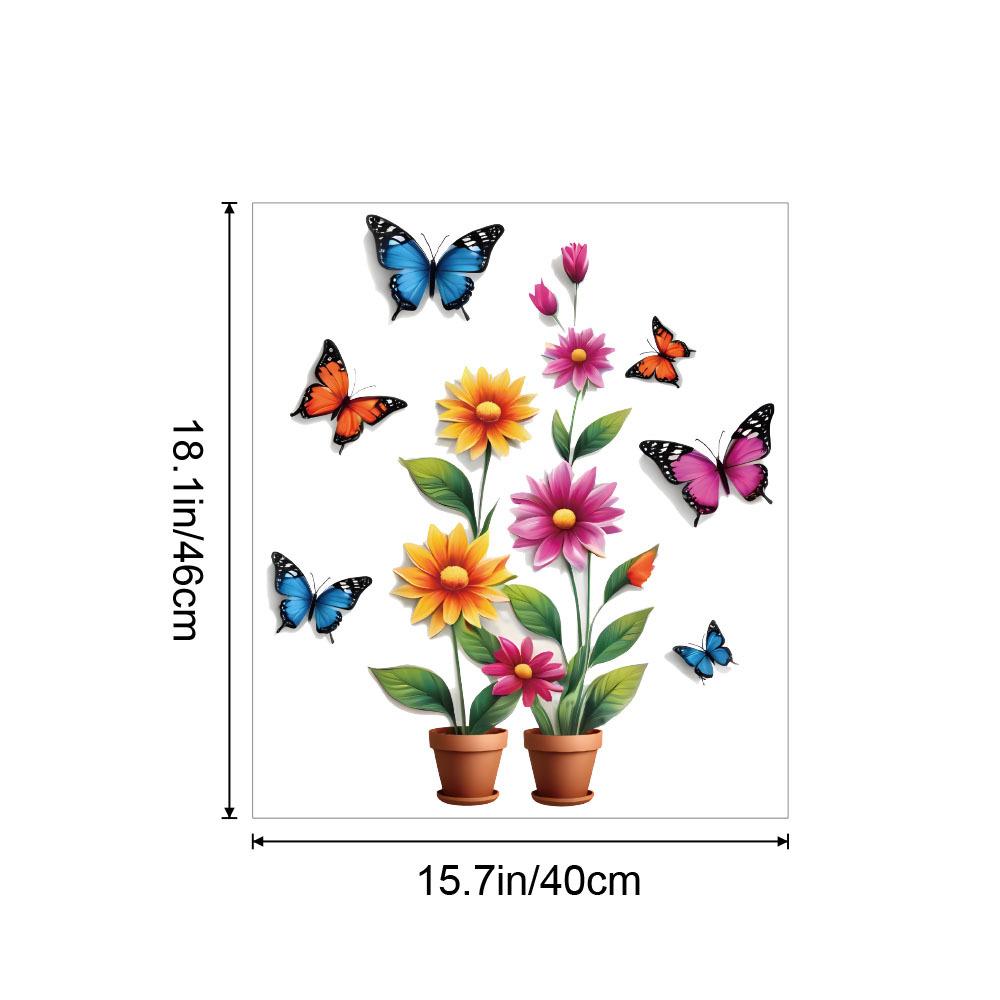 Self-adhesive Creative Colorful Butterflies Flowers Potted Plant Wall Stickers for Living Room TV Bedroom Headboard Home Decor
