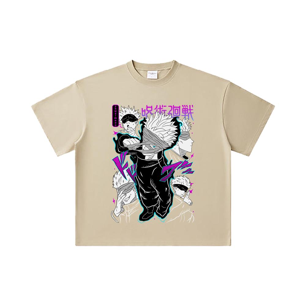 260 GSM Double Yarn 32 Count 100% Cotton Jujutsu Kaisen V14 Gojo Print Unisex Heavy Cotton T Shirt