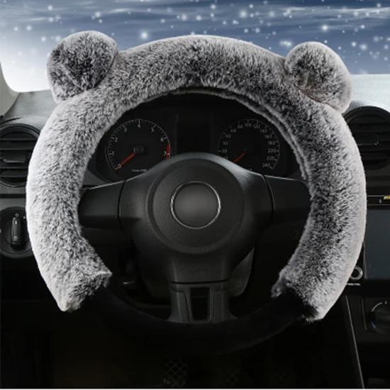 New 3Pcs Winter Plush Fur Car Steering Wheel Cover Hand Brake Handbrake Cover Gear Knob Cover Fluffy Soft Grab cute Styling