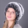 Fashion Women Fur Hat For Winter Russian Female Faux Fur Beanies Caps Flowers Striped Warm Knit Hat Outdoor Ear Warm Cap