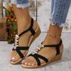 Fashion 2025 Shoes Female Elastic Band Women's Sandals Outdoor Casual Sandals Women String Bead Round Toe Wedges Plus Size Shoes Women