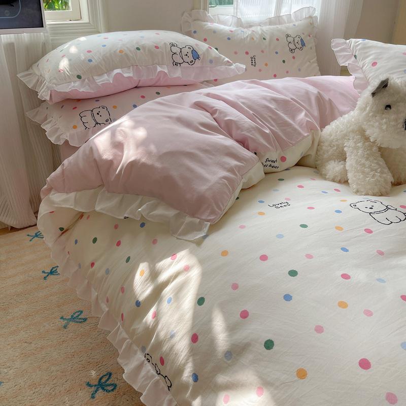 Skin-friendly Lace Washed Cotton Four-piece Set Dormitory Three-piece Set Bed Sheet Quilt Cover Bedding