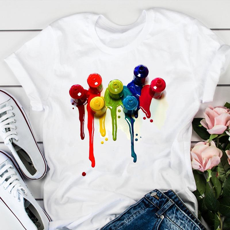

Colorful Nail Art Print Women s T-Shirt - Short Sleeve Fashion Top Medium