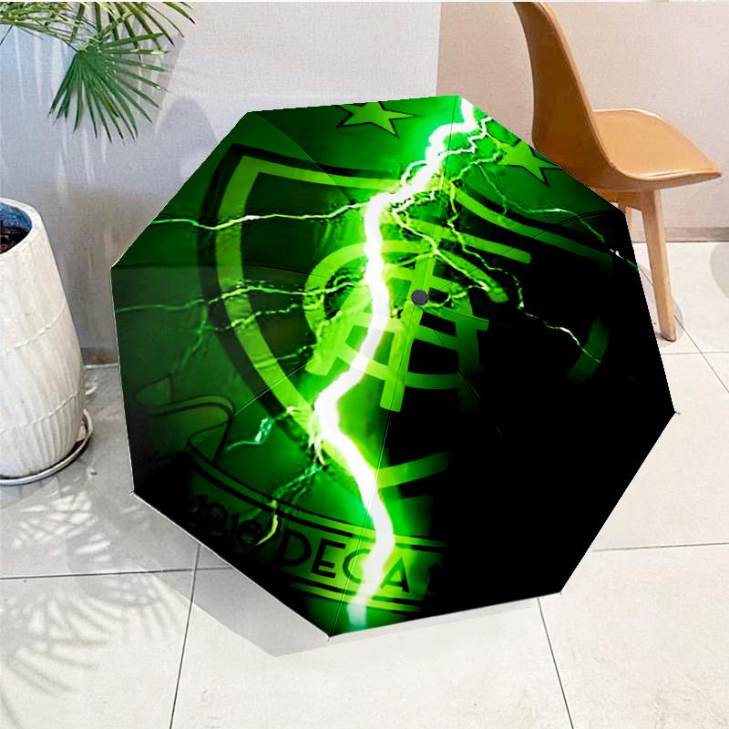 Green Shield Emblem Design Printed Automatic Umbrella, 8-Frame for Travel, camping, Casual Umbrella, Essential Gift for for family and friends