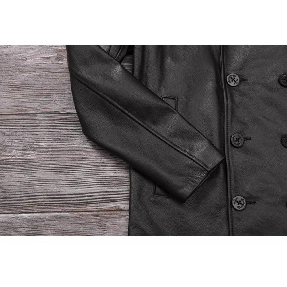 Chinese Size Long Men Leather Coat Genuine Soft Cow Leather Classic Double Breasted Turn Down Collar Leather Jackets For Men Clothing Autumn