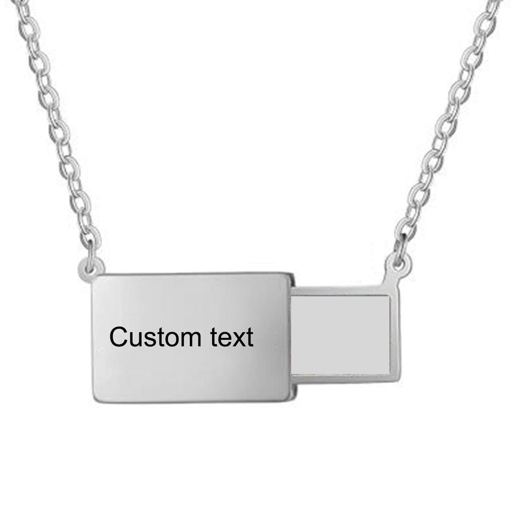 Custom Photo Box Pendant Necklace Stainless Steel Personalized Words and Picture Choker