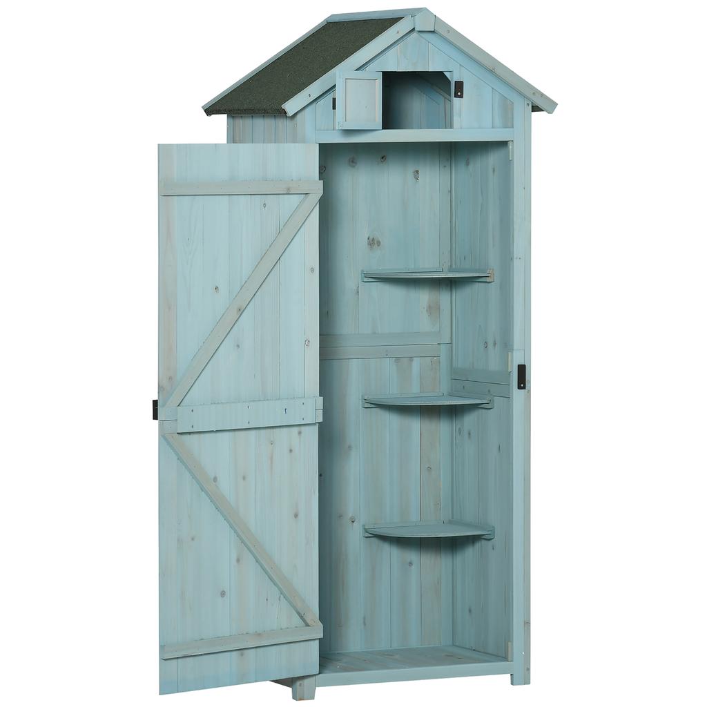 Garden Shed Vertical Utility 3 Shelves Shed Wood Outdoor Garden Tool Storage Unit Storage Cabinet, 77 X 54.2 X 179cm - Blue