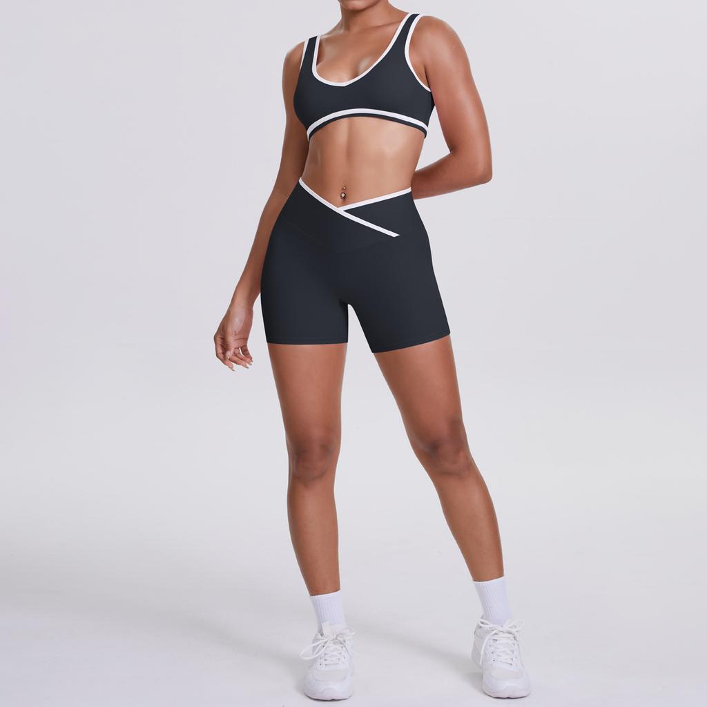 New double-sided abrasive contrasting colors, tight-fitting and breathable cross yoga suit, sports running and fitness two-piece suit