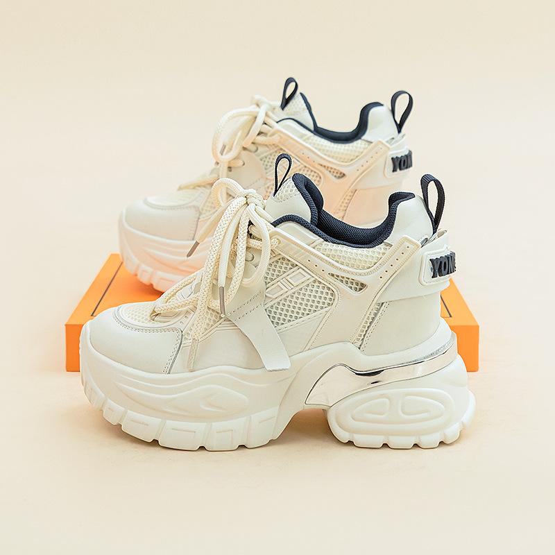 Fashion 10CM Air Mesh Genuine Leather Platform Wedge Sneakers Hidden Heels Chunky Sneakers Fashion Female Summer Women's Vulcanize Shoes