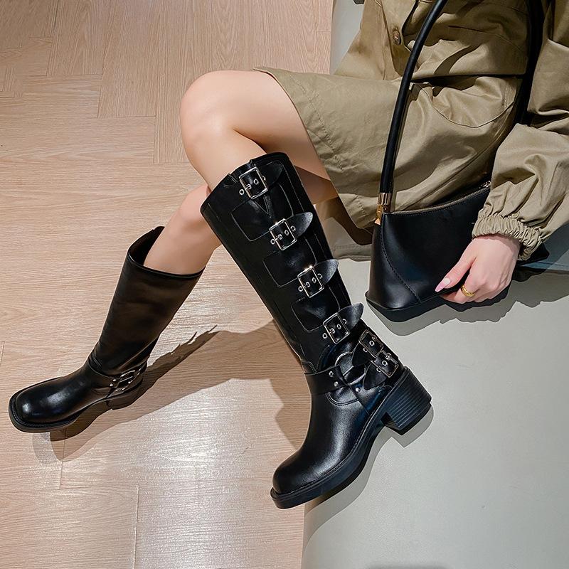 Cowhide Version Boots, Long Boots, Women's Thick Soles, Popular This Year, Maillard Western Cowboy Boots, Retro Knight Boots