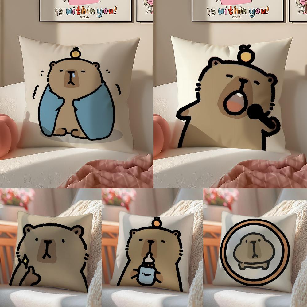 Cute Animal Cartoon Friend Capybara Pillow Case DoubleSided Plush Sofa Cushion Covers Organic Breathable Invisible Zipper